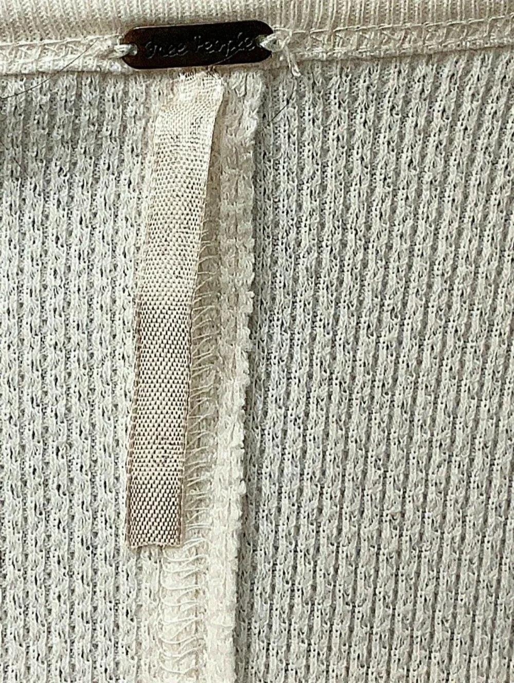 Free People Newbie Ski Lodge Off-White Henley Top with Crochet Knit Cuffs
